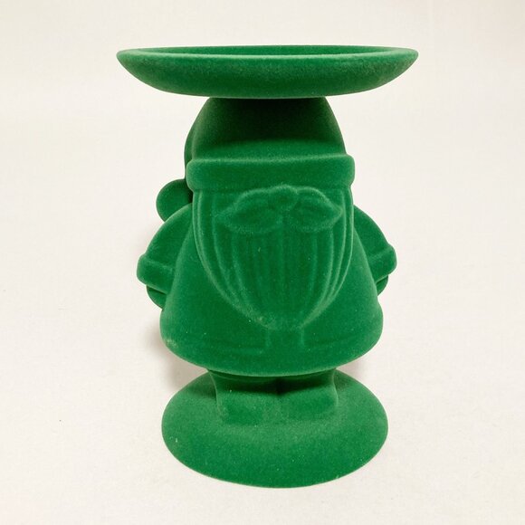 Bath & Body Works Green Flocked Velvet Santa Standing Pedestal Candle Holder - Picture 1 of 7